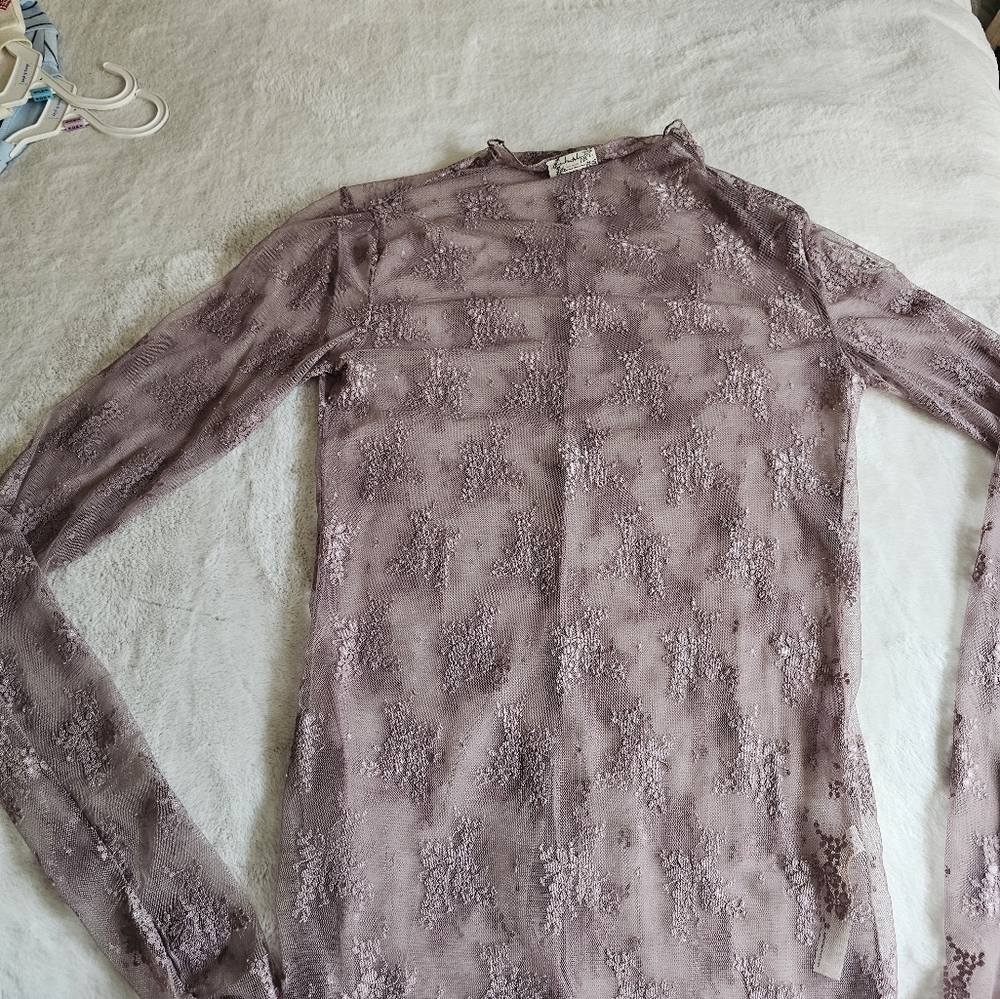 Free People Mauve Sheer Floral Lace Long Sleeve Top - Picture 5 of 5